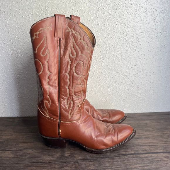 Tony Lama Western Cowboy‎ Boots Tall Brown Leather Mens Size 9 E US